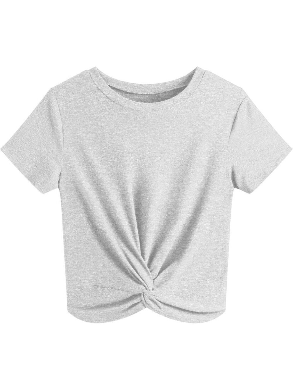 Women's T Shirt Light Gray Summer Causal Short Sleeve Blouse Round Neck Crop Top